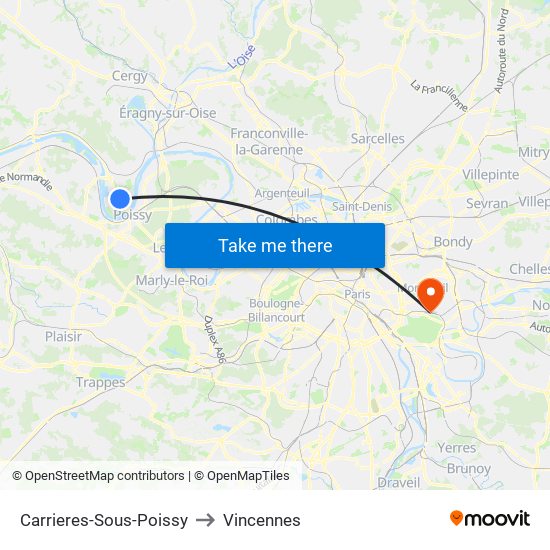 Carrieres-Sous-Poissy to Vincennes map