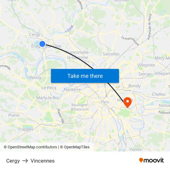 Cergy to Vincennes map