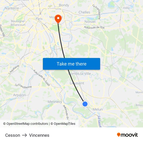 Cesson to Vincennes map