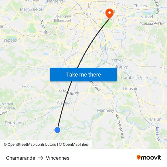 Chamarande to Vincennes map