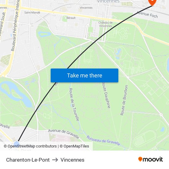 Charenton-Le-Pont to Vincennes map