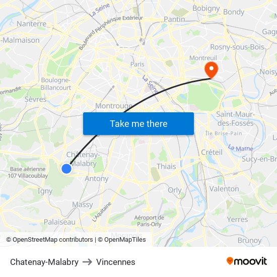 Chatenay-Malabry to Vincennes map