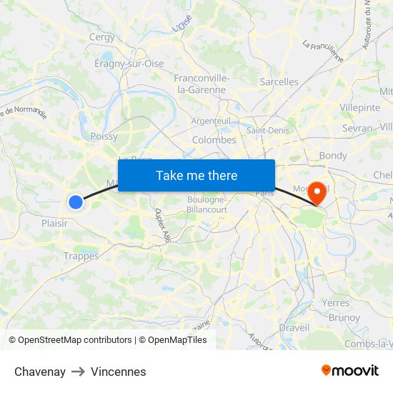 Chavenay to Vincennes map