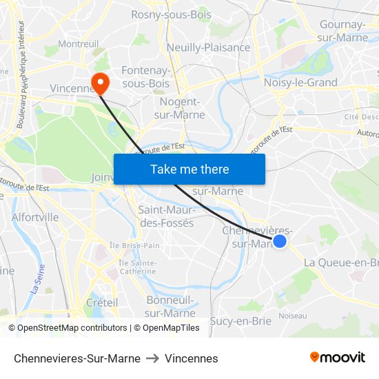 Chennevieres-Sur-Marne to Vincennes map