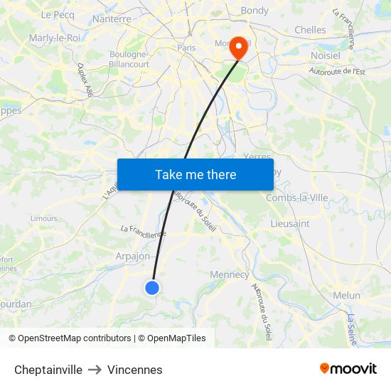 Cheptainville to Vincennes map