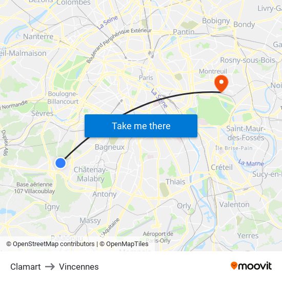 Clamart to Vincennes map
