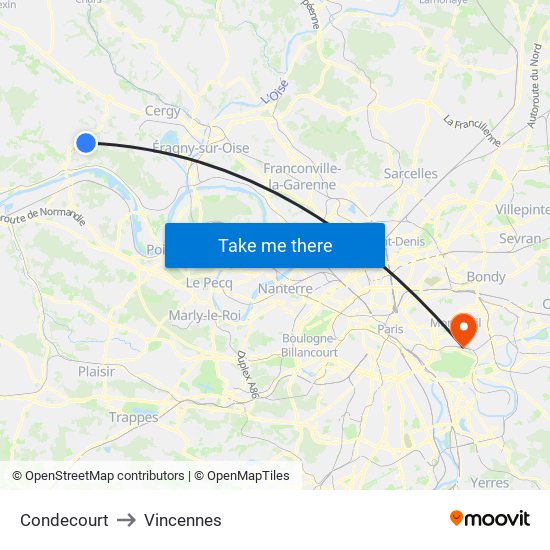Condecourt to Vincennes map