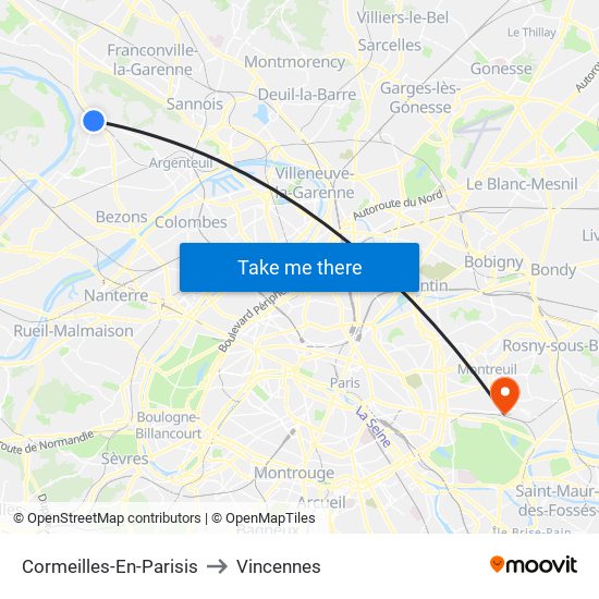 Cormeilles-En-Parisis to Vincennes map