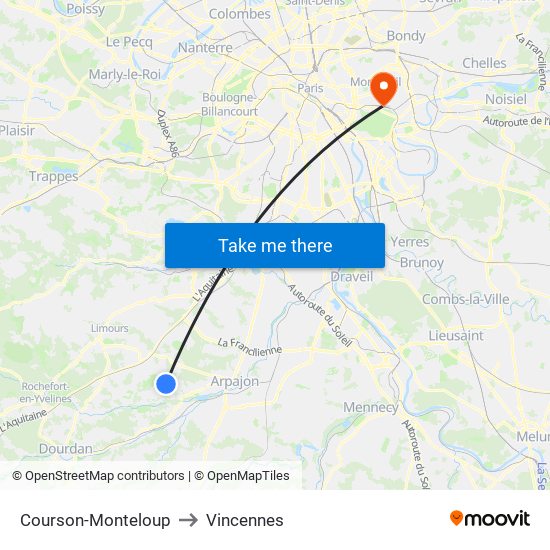 Courson-Monteloup to Vincennes map
