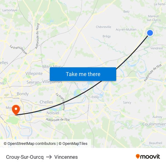 Crouy-Sur-Ourcq to Vincennes map