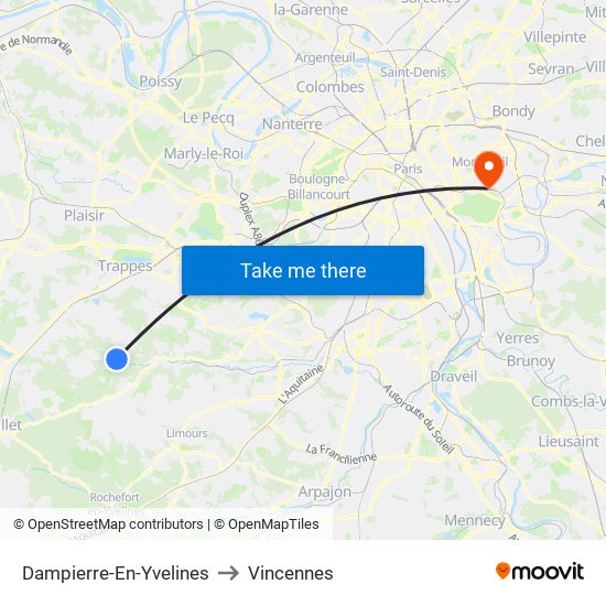 Dampierre-En-Yvelines to Vincennes map