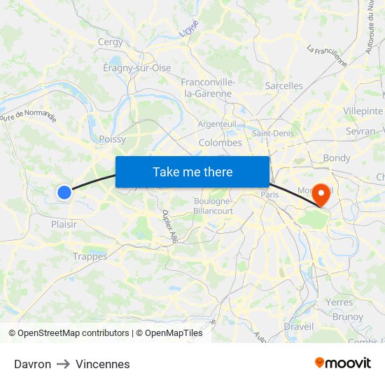 Davron to Vincennes map