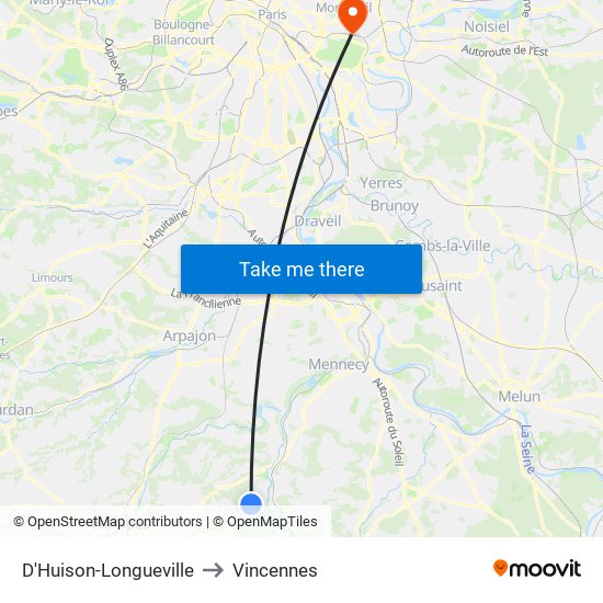 D'Huison-Longueville to Vincennes map