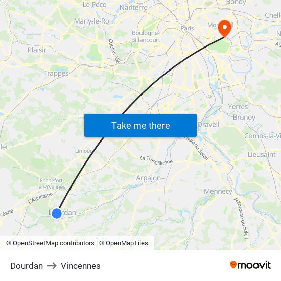 Dourdan to Vincennes map
