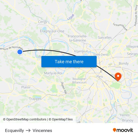 Ecquevilly to Vincennes map