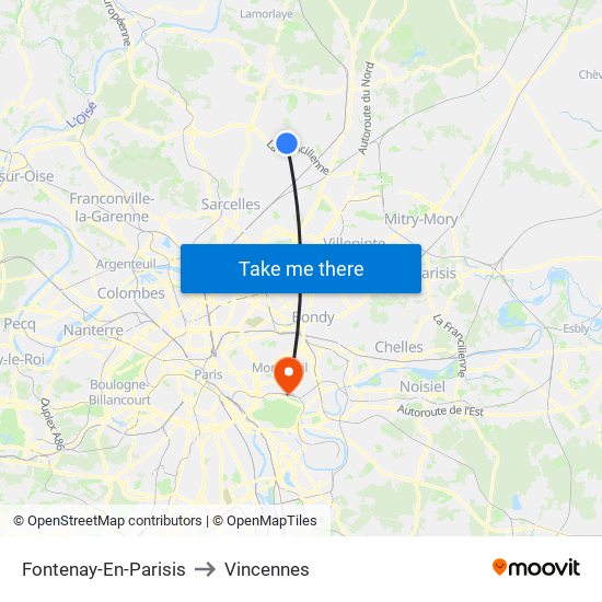 Fontenay-En-Parisis to Vincennes map