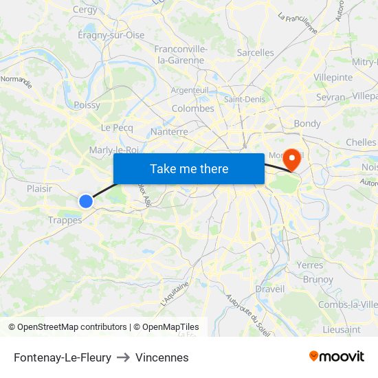 Fontenay-Le-Fleury to Vincennes map