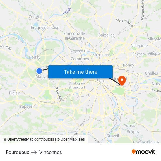 Fourqueux to Vincennes map