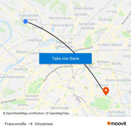 Franconville to Vincennes map