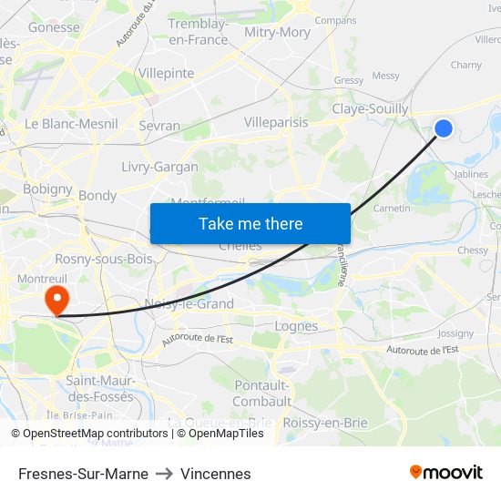Fresnes-Sur-Marne to Vincennes map