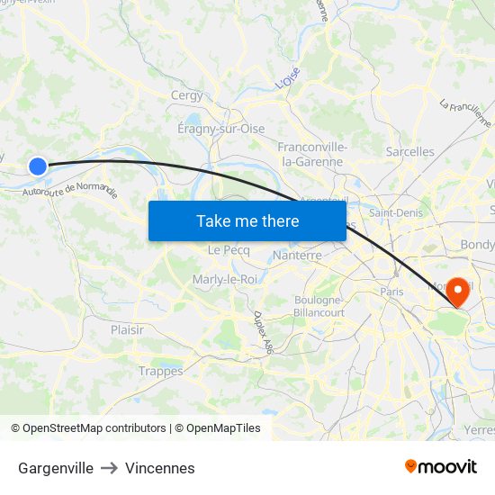 Gargenville to Vincennes map