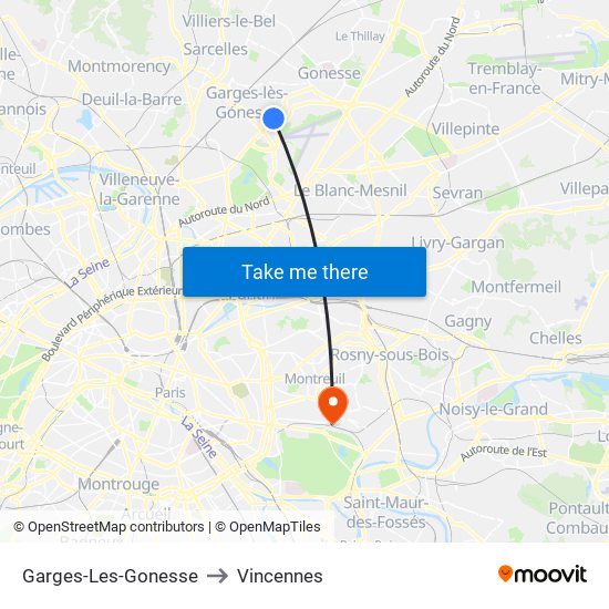 Garges-Les-Gonesse to Vincennes map