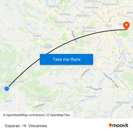 Gazeran to Vincennes map