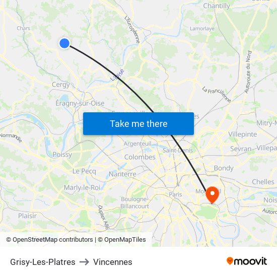 Grisy-Les-Platres to Vincennes map