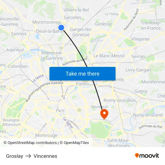 Groslay to Vincennes map