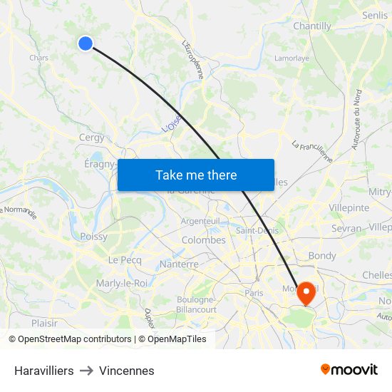Haravilliers to Vincennes map