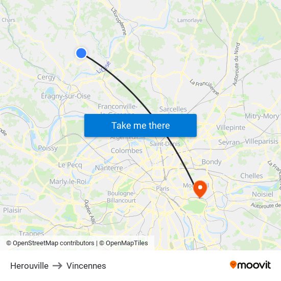 Herouville to Vincennes map
