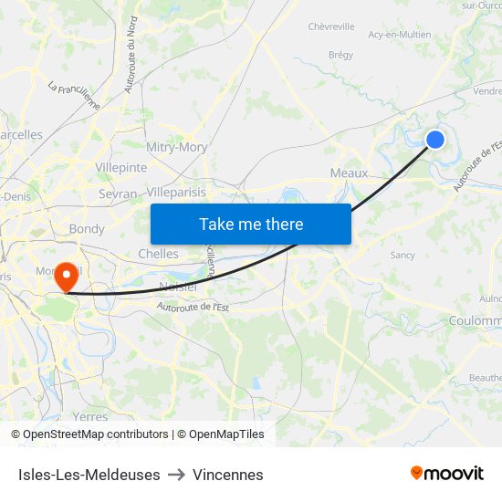 Isles-Les-Meldeuses to Vincennes map