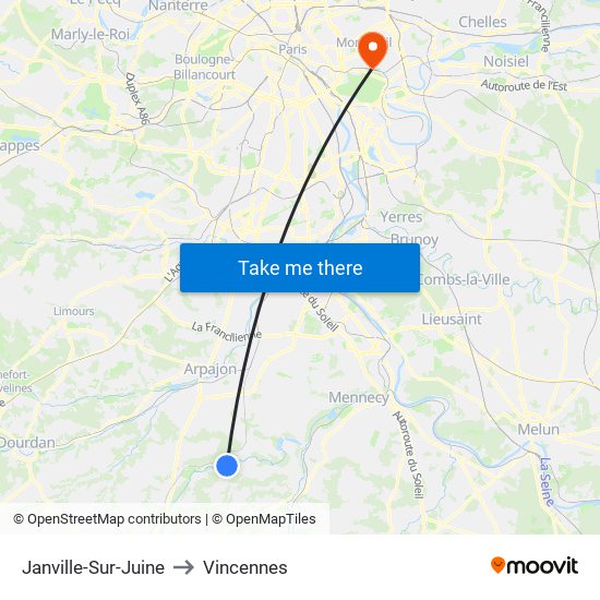Janville-Sur-Juine to Vincennes map