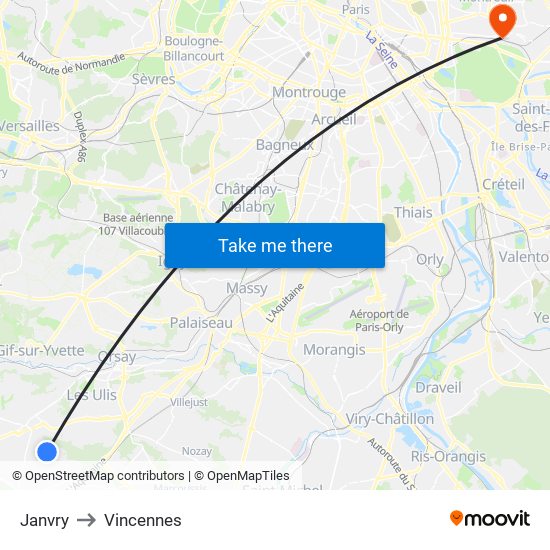 Janvry to Vincennes map
