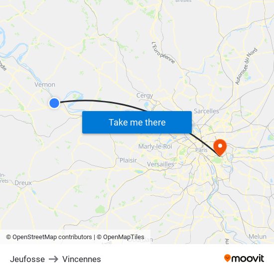 Jeufosse to Vincennes map