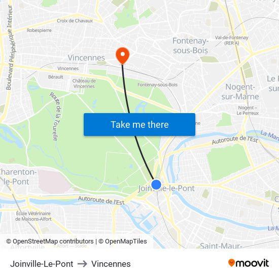 Joinville-Le-Pont to Vincennes map