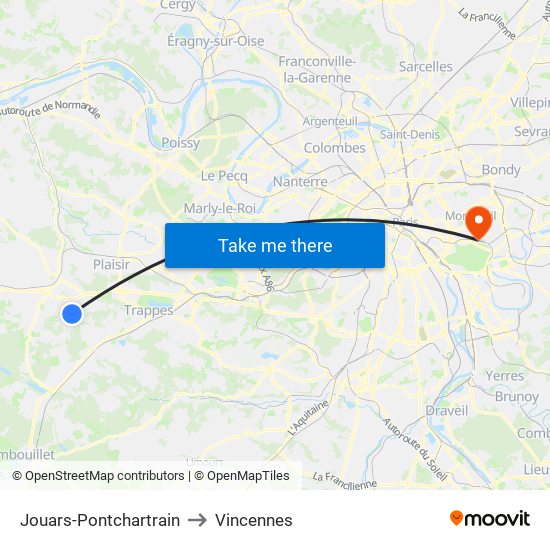 Jouars-Pontchartrain to Vincennes map