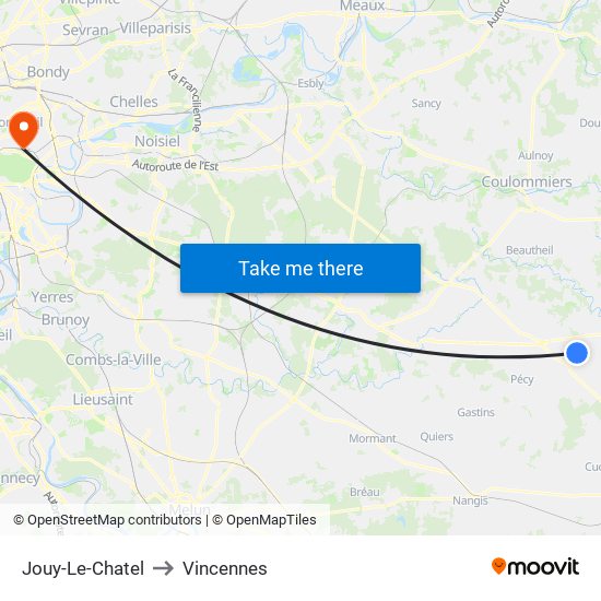 Jouy-Le-Chatel to Vincennes map