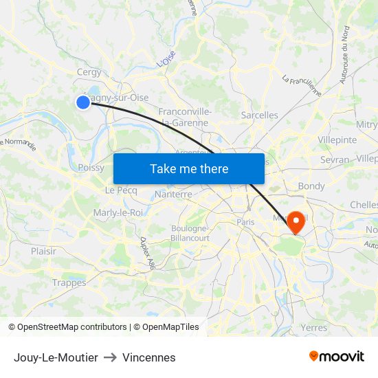 Jouy-Le-Moutier to Vincennes map