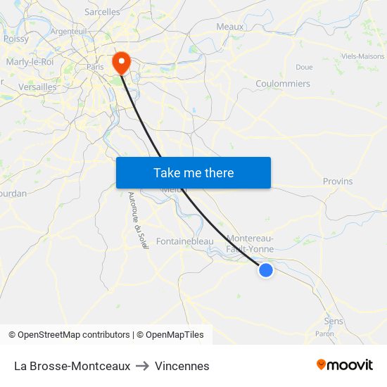 La Brosse-Montceaux to Vincennes map