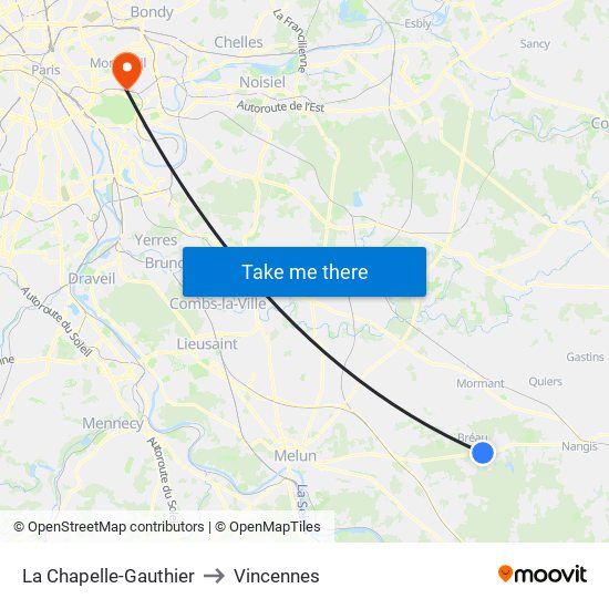 La Chapelle-Gauthier to Vincennes map