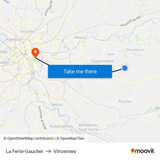 La Ferte-Gaucher to Vincennes map