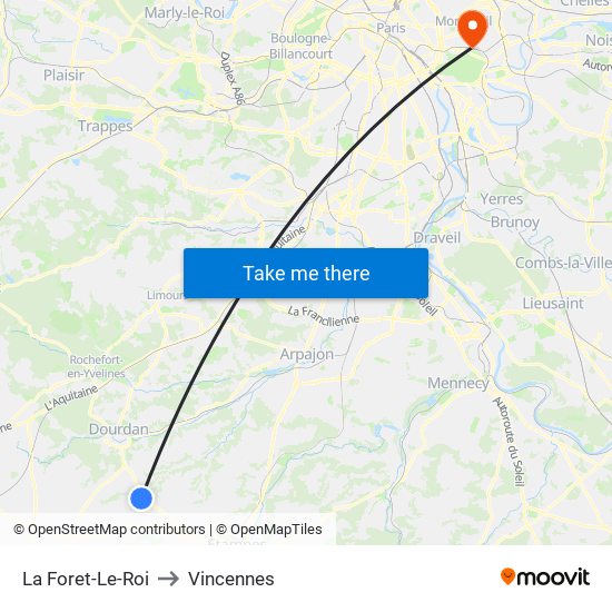 La Foret-Le-Roi to Vincennes map