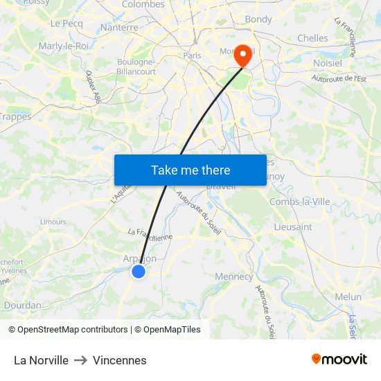 La Norville to Vincennes map