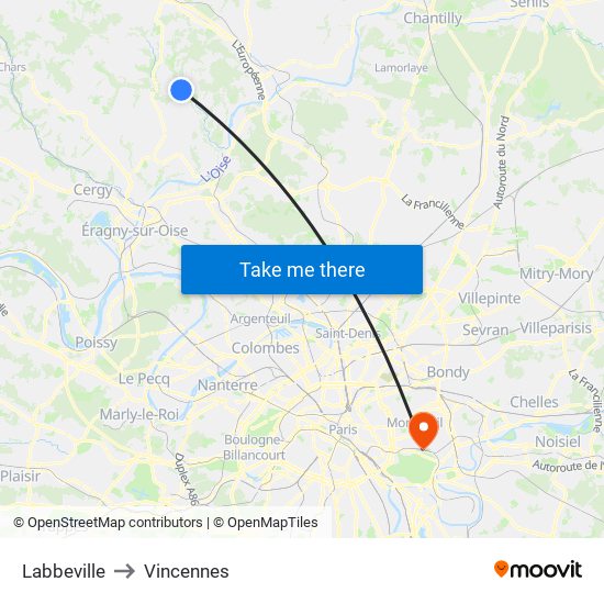 Labbeville to Vincennes map
