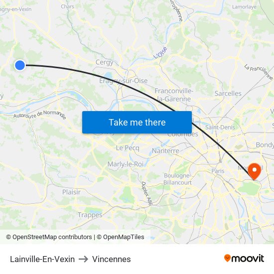 Lainville-En-Vexin to Vincennes map