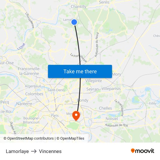 Lamorlaye to Vincennes map