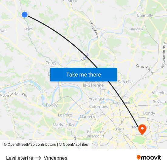 Lavilletertre to Vincennes map