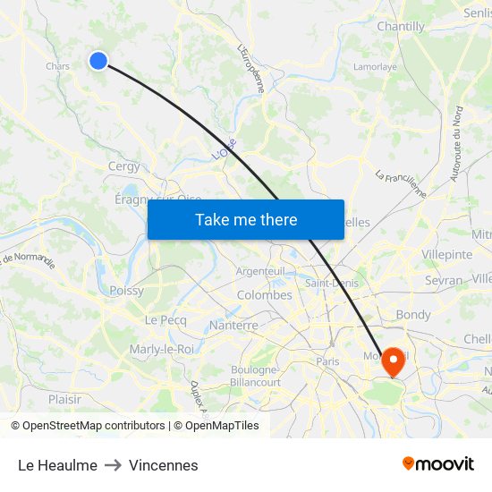 Le Heaulme to Vincennes map