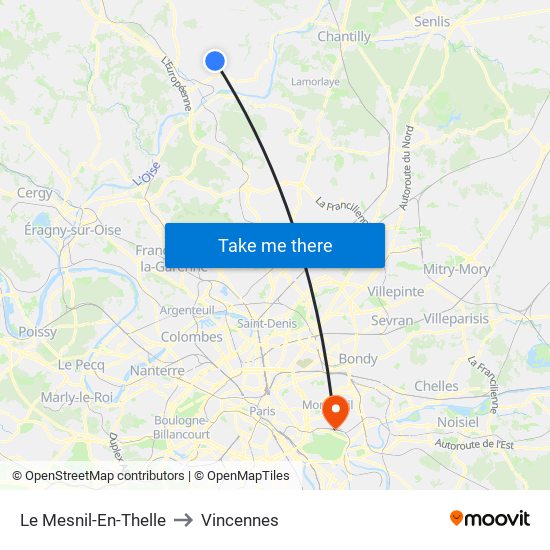 Le Mesnil-En-Thelle to Vincennes map